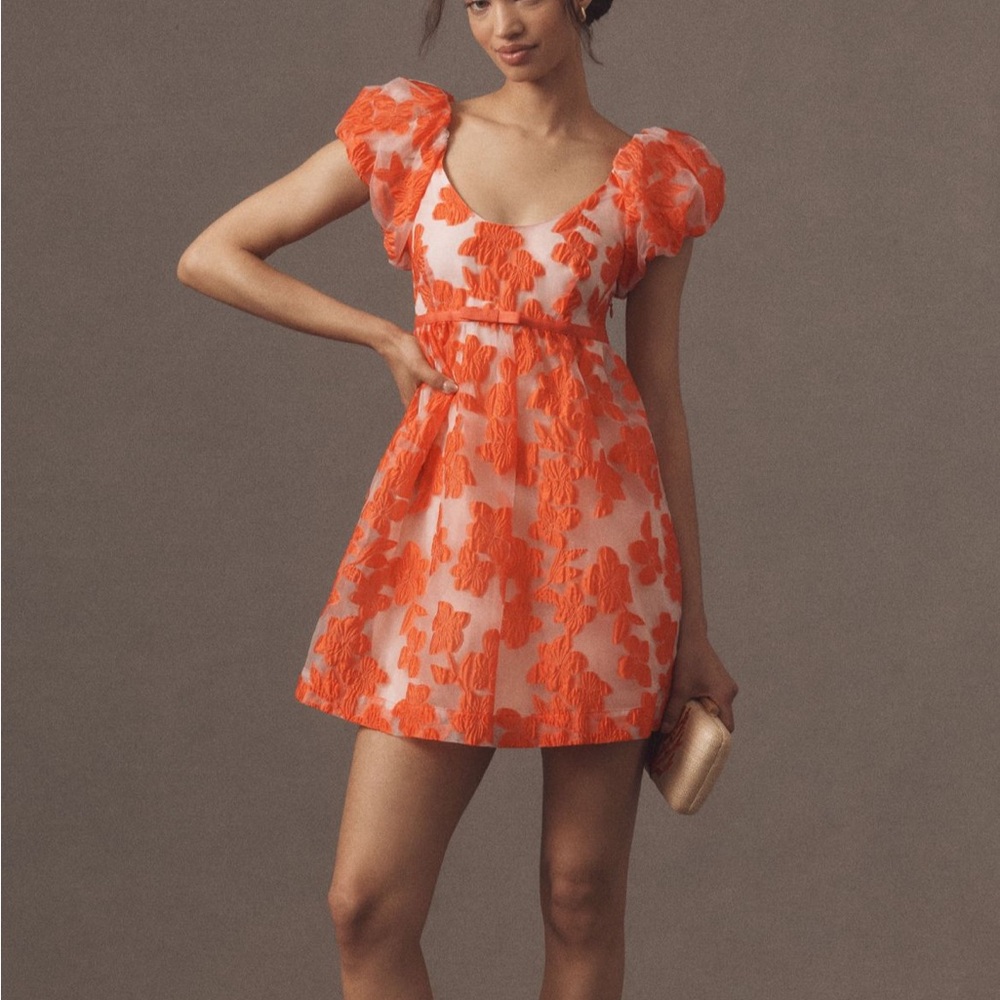 anthropologie puff sleeve scoop neck babydoll mini dress. nwt